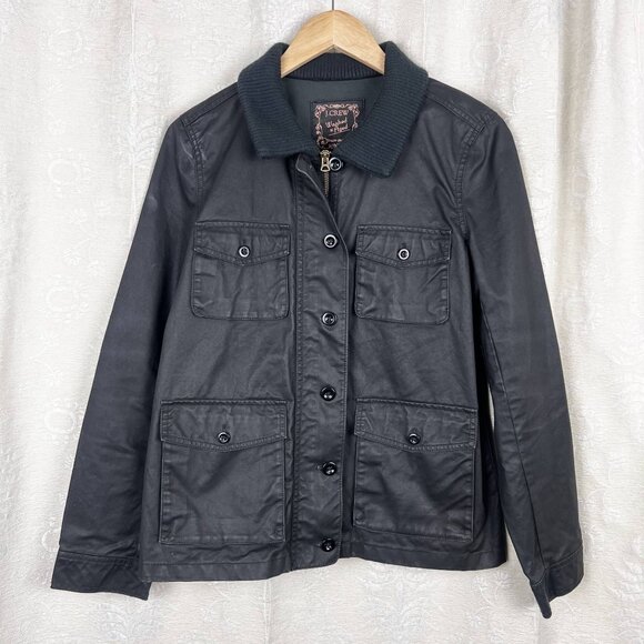 J. Crew Washed & Aged Utility Jacket waxed cotton black field coat outdoor M - Picture 1 of 10
